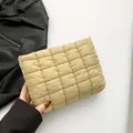 Chic beige quilted cloud handbag with stylish embroidery and secure zipper closure - Khaki