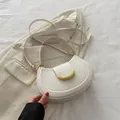 Minimalist white semi-circle leather shoulder bag with golden hardware for women - White
