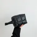 Chic black quilted puffer handbag with single handle for women in trendy Korean style - Black