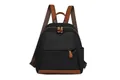 Black Oxford cloth commute backpack featuring brown leather trim and side pockets - Black