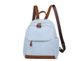 Light blue oxford fabric backpack with brown leather accents and gold zipper details - Blue