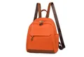 Orange oxford fabric backpack with brown leather base and adjustable webbing straps - Orange