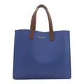 Large capacity navy blue tote bag with brown handles and gold fashion lettering - Blue