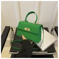 Vibrant green woven texture crossbody bag with gold twist lock and top handle - Green
