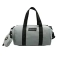 Bolso Boston de nailon gris claro con monedero redondo a juego y correas negras - Azul