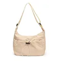 Sac fourre-tout beige en nylon en demi-lune avec cordon de serrage et bandoulière réglable - Blanc Cassé