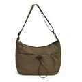 Sac fourre-tout bandoulière en nylon kaki foncé avec sangle réglable et poche avant à cordon - Vert
