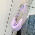 Lavender crescent shoulder bag with popcorn texture fabric and wide strap design - Purple