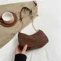 Braune Cord-Unterachseltasche mit Erdbeermuster und goldener Kette für Damen - Braun