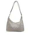 Borsa tote a mezzaluna grigio chiaro in tessuto plissettato con tracolla regolabile - Argento