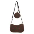 Brown corduroy crossbody bag with red strawberry print and matching round coin purse - Brown