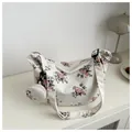 Milk white corduroy shoulder bag with pink rose print and matching mini coin purse - Pink