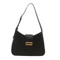 Bolso de hombro minimalista en cuero negro mate con hebilla dorada y correa ajustable - Negro