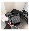 Borsa a tracolla nera con strass, tracolla larga decorata e portamonete rotondo - Argento