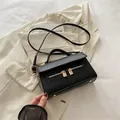 Minimalist black leather square handbag with gold zippers and adjustable shoulder strap - Black