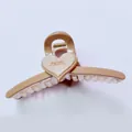 Milk tea color heart hair claw clip with Barrette La France engraving and metal spring - Dark Khaki