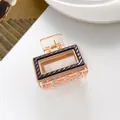 Detail showing the retro striped resin hair claw with a gold spring on white background - Amber Dark Brown (D)