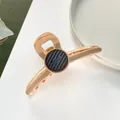 Macro shot of 11cm champagne hair claw clip with round Barrette La France emblem detail - Light Khaki