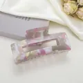 Pink marble rectangle hair claw clip with cutout design on silk fabric and book - Pink Leopard