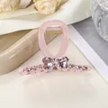 Pinza de pelo rosa translúcida con lazo de corazones de cristal y seda elegante - 7cm / Rosa Púrpura