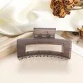 Macro shot of smoky grey square hair claw clip on silk fabric with dried flowers - 8cm / Slate Gray