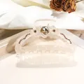 Detail showing 9cm cream hair claw clip with crystal flowers and amber gemstone decoration - Medium (9cm) / Champagne Gold