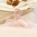 Detailed macro view of a pink translucent acetate hair claw clip with gold spring - Pink