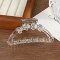 Detail view of transparent semi-circular hair claw with matte flowers and rhinestones - Gray
