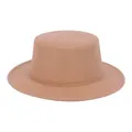 Classic camel wool felt flat top boater hat with wide brim for men and women - One Size / Camel