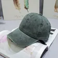 Vintage gewaschene olivgrüne Baseballkappe aus Baumwolle mit strukturierter 6-Panel-Form - Verstellbar / Armeegrün