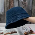 Classic dark blue washed denim bucket hat for women with detailed stitching and retro style - Adjustable / Dark Blue