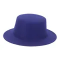 Flacher royalblauer Wollfilzhut im minimalistischen Vintage-Gentleman-Stil für Damen - Einheitsgröße / Blau