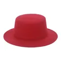 Klassischer roter flacher Wollfilzhut mit breiter Krempe im britischen Vintage-Stil - Einheitsgröße / Rot
