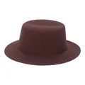 Elegant wine red flat top bolero wool felt hat with wide brim for a retro style - One Size / Dark Coffee