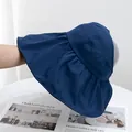 Deep blue wide brim sun hat with pleated texture and stylish open top design - Navy Blue