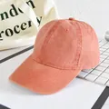 Vintage gewaschene lachsfarbene Baseballkappe aus klassischem Denim Baumwollstoff - Verstellbar / Orange