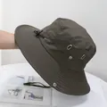 Detail of adjustable windproof drawstring and metal air vents on olive sun hat - M (56-58cm) / Army Green