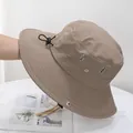 Detail view of khaki quick-dry sun hat with side metal vents and adjustable drawstring - M (56-58cm) / Khaki