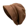 Elegant dark brown faux suede bucket hat for women with vintage stitched brim design - Adjustable / Caramel color