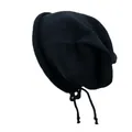 Close-up of black knitted beanie featuring delicate texture and dual drawstring details - M / Black