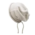 Detail of soft cream knitted ear-protection beanie with drawstrings and rolled edge - M / Beige