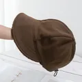Detail of dark brown winter baseball cap showing warm faux shearling lining and drawstring - Adjustable / Coffee
