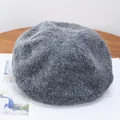 Detailed texture of dark grey mohair knitted beret with soft fluffy wool fibers - M (56-58cm) / Gray