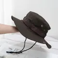 Detail of outdoor sun hat with wide brim, metal vents and adjustable wind rope - M (56-58cm) / Coffee
