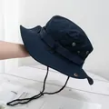 Detail of navy blue UV protection boonie hat with breathable vents and chin strap - M (56-58cm) / Navy Blue