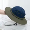 Detail of outdoor sun hat with blue crown, olive green brim and adjustable wind cord - M(56-58cm) / Navy Top Army Green Brim
