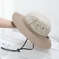 Close-up of khaki sun hat featuring breathable metal eyelets and a durable chin strap - M(56-58cm) / Beige Top Khaki Brim