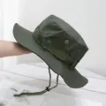 Detail view of dark green sun hat featuring metal vents and adjustable wind rope - M (56-58cm) / Army Green
