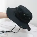 Detail of outdoor sun hat with metal air vents, adjustable chin strap and tactical band - M (56-58cm) / Black