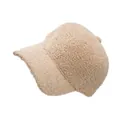 Beige lamb wool baseball cap for women, plush warm winter hat shown from a side view - Adjustable / Khaki